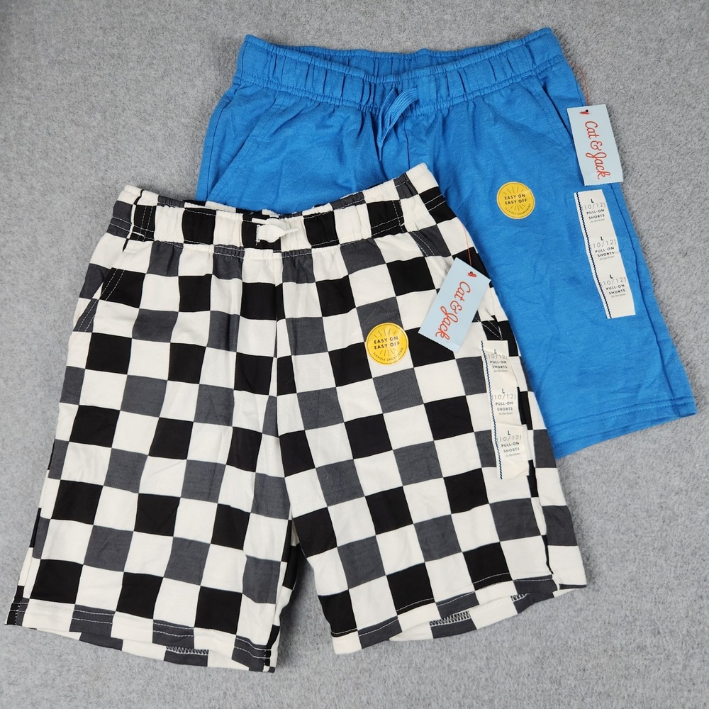 Cat & Jack Pull On Shorts Kids L 10/12 Multi Flexible Drawstring Waist Lot of 2